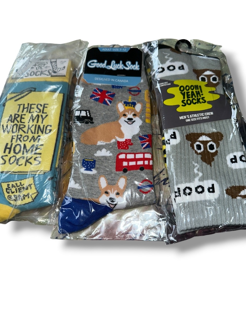 Good Luck Sock Men's "Corgis in London" + POOP & Novelty Work From Home Socks